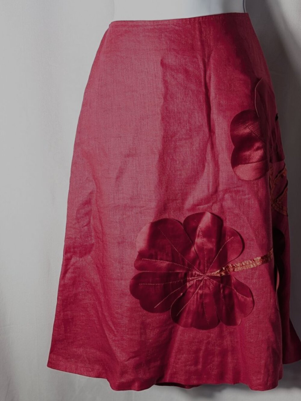 BIANCA NYGARD 100% LINEN skirt Sz 8 or 28 waist FLORAL APPLIQUE EMBROIDERY A GEM